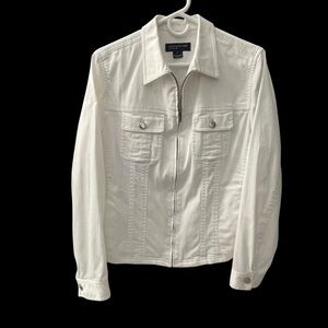Jones New York Jacket Women’s Large White Denim Trucker Stretch Lightweight Zip